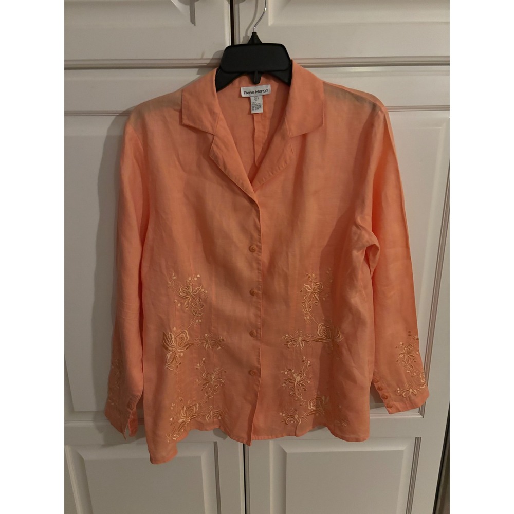 Rene Margo Womens Peach Linen Embroidered Button Shirt Small‎ could fit medium.